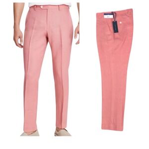 Tommy Hilfiger Men's Modern Fit 100% Linen Dress Pants Light Red 40x30